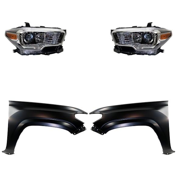 4-Piece Kit, Driver and Passenger Side Halogen Headlight, With bulb(s), OE Replacement, CAPA Certified, Includes (2) Fender and (2) Headlight