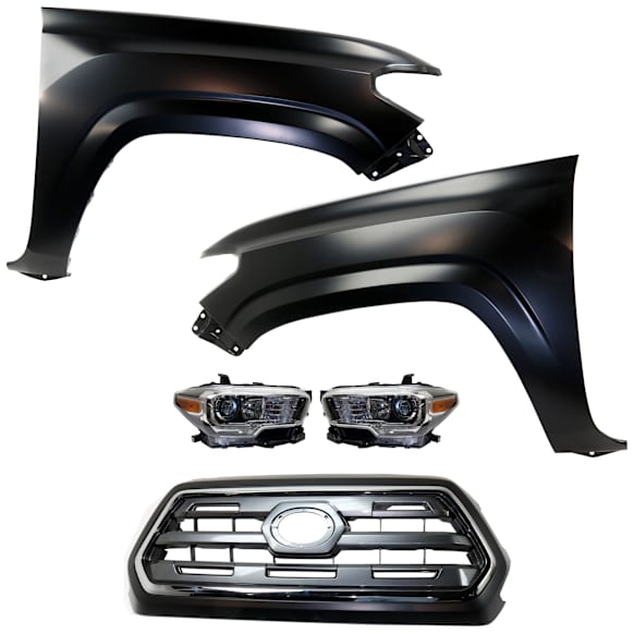 5-Piece Kit Driver and Passenger Side Halogen Headlight, With bulb(s), OE Replacement,, CAPA Certified, Includes (2) Fender, (1) Grille Assembly and (2) Headlight