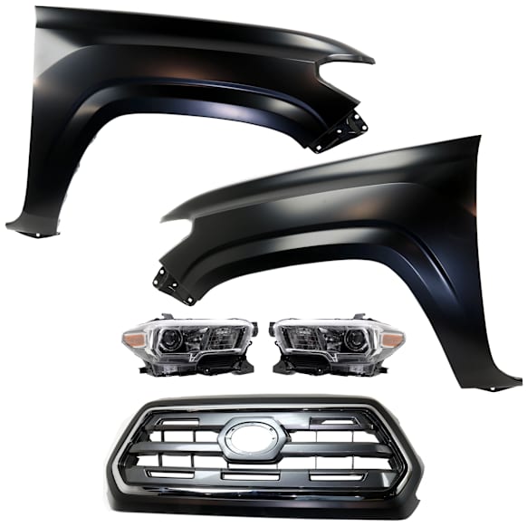 5-Piece Kit Driver and Passenger Side Halogen Headlight, Includes (2) Fender, (1) Grille Assembly, and (2) Headlight, CAPA Certified