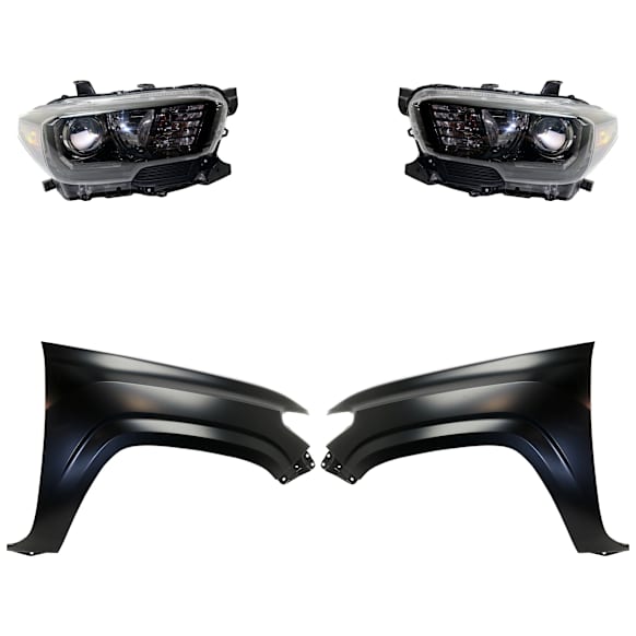 4-Piece Kit Driver and Passenger Side Halogen Headlight, With bulb(s), For Models With LED Daytime Running Lights and LED Fog Lights, CAPA Certified, Includes (2) Fender and (2) Headlight