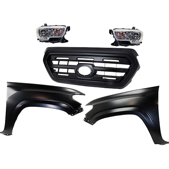 5-Piece Kit Driver and Passenger Side Halogen Headlight, With bulb(s), OE Replacement, CAPA Certified, Includes (2) Fender, (1) Grille Assembly and (2) Headlight