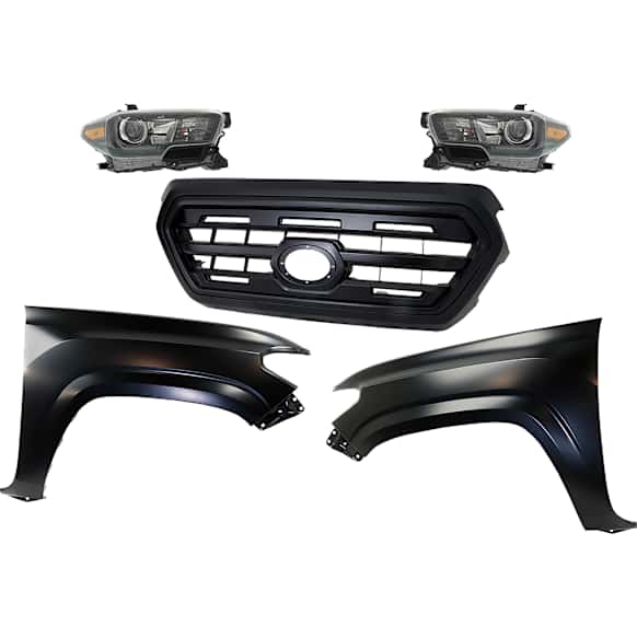 5-Piece Kit Driver and Passenger Side Halogen Headlight, With bulb(s), OE Replacement, CAPA Certified, Includes (2) Fender, (1) Grille Assembly and (2) Headlight