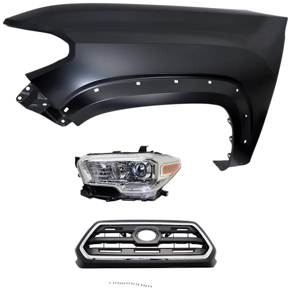 3-Piece Kit Driver Side Halogen Headlight, With bulb(s), OE Replacement,, CAPA Certified, Includes (1) Fender, (1) Grille Assembly and (1) Headlight