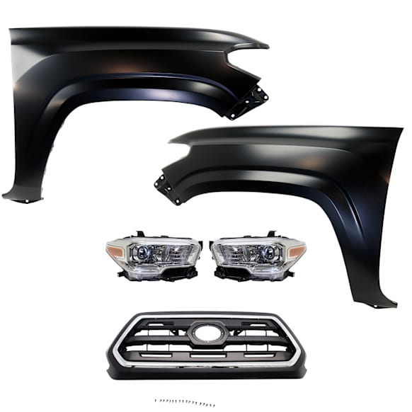 5-Piece Kit Driver and Passenger Side Halogen Headlight, With bulb(s), OE Replacement,, CAPA Certified, Includes (2) Fender, (1) Grille Assembly and (2) Headlight