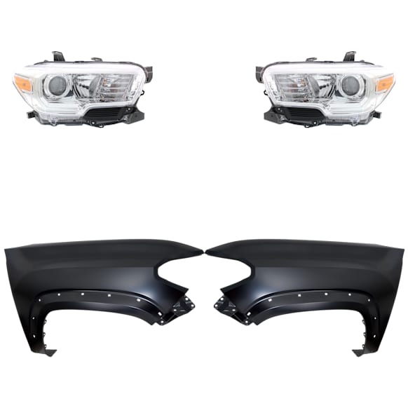 4-Piece Kit Driver and Passenger Side Halogen Headlight, With bulb(s), OE Replacement, Includes (2) Fender and (2) Headlight