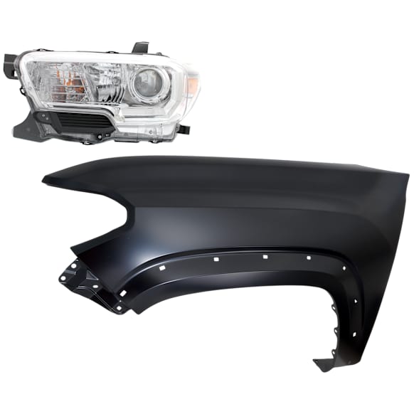 2018 Toyota Tacoma - 2-Piece Kit Driver Side Halogen Headlight, With bulb(s), OE Replacement,  Includes (1) Fender and (1) Headlight