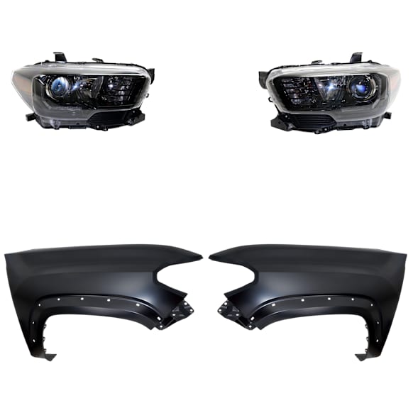 4-Piece Kit Driver and Passenger Side Halogen Headlight, With bulb(s), For Models With LED Daytime Running Lights and LED Fog Lights, OE Replacement, Includes (2) Fender and (2) Headlight