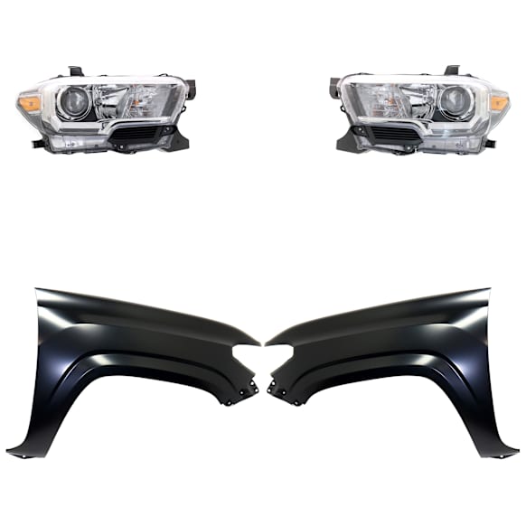 4-Piece Kit Driver and Passenger Side Halogen Headlight, With bulb(s), OE Replacement, Includes (2) Fender and (2) Headlight