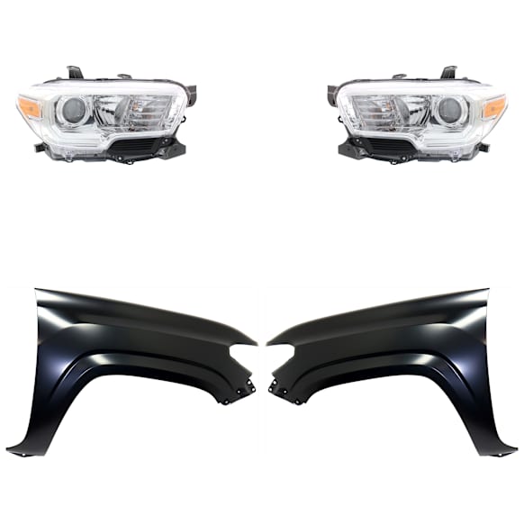 4-Piece Kit Driver and Passenger Side Halogen Headlight, With bulb(s), OE Replacement, Includes (2) Fender and (2) Headlight