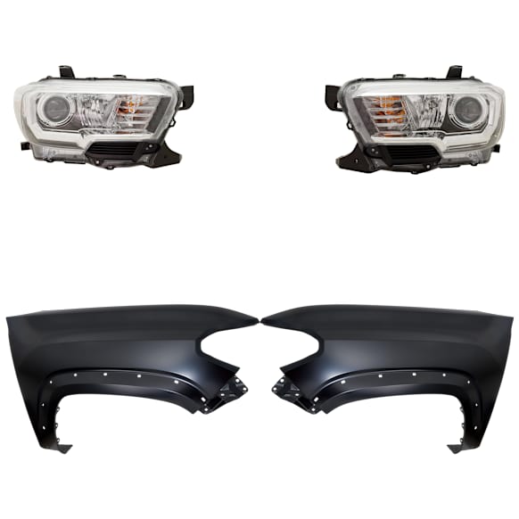 4-Piece Kit Driver and Passenger Side Halogen Headlight, With bulb(s), OE Replacement, CAPA Certified, Includes (2) Fender and (2) Headlight