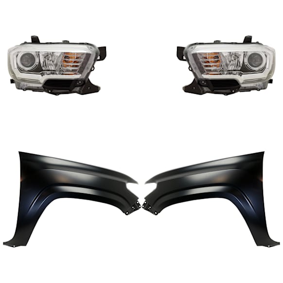 4-Piece Kit Driver and Passenger Side Halogen Headlight, With bulb(s), OE Replacement, CAPA Certified, Includes (2) Fender and (2) Headlight