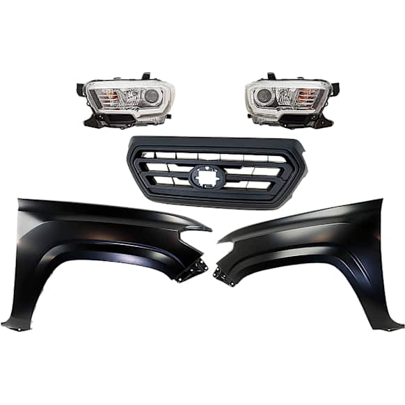 5-Piece Kit Driver and Passenger Side Halogen Headlight, Includes (2) Fender, (1) Grille Assembly, and (2) Headlight, CAPA Certified