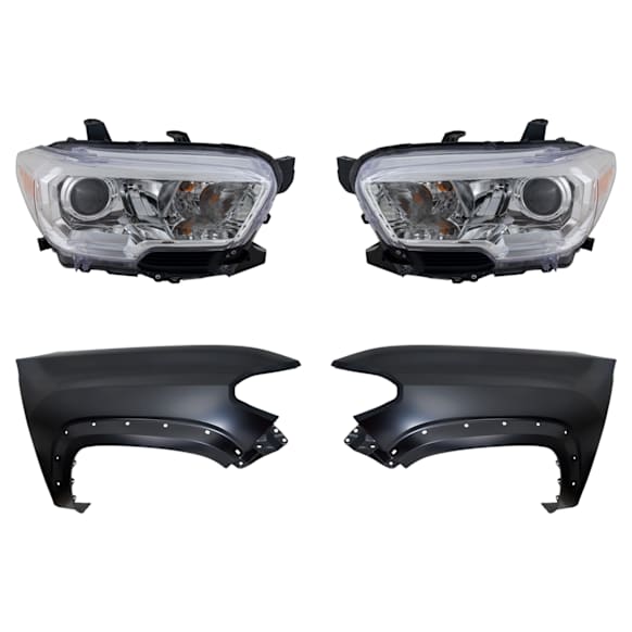 4-Piece Kit Driver and Passenger Side Halogen Headlight, With bulb(s), For Models Without LED Daytime Running Lights and Fog Lights, OE Replacement, Includes (2) Fender and (2) Headlight