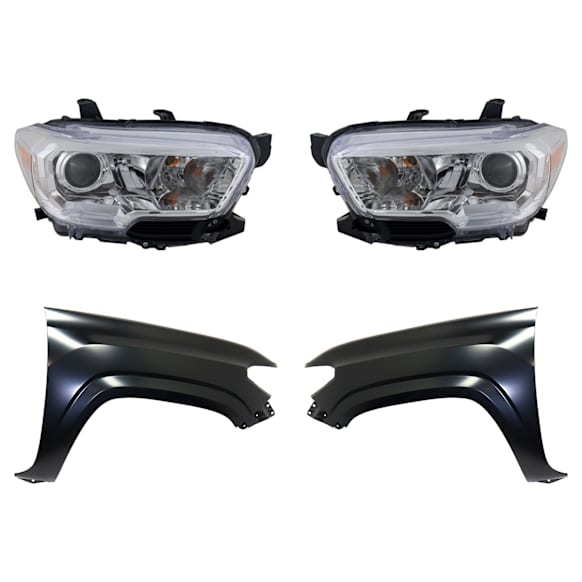 4-Piece Kit Driver and Passenger Side Halogen Headlight, With bulb(s), For Models Without LED Daytime Running Lights and Fog Lights, OE Replacement, Includes (2) Fender and (2) Headlight