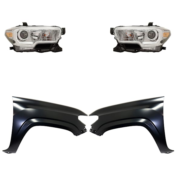 4-Piece Kit Driver and Passenger Side Halogen Headlight, With bulb(s), OE Replacement, Includes (2) Fender and (2) Headlight