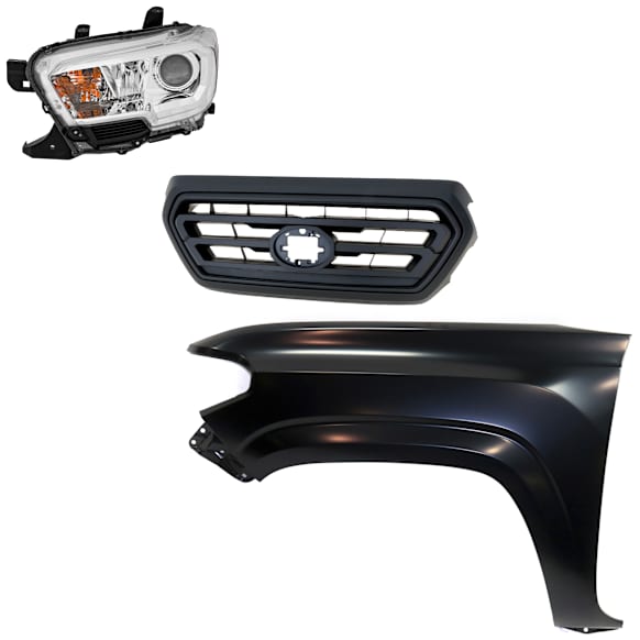 3-Piece Kit Driver Side Halogen Headlight, For Models Without LED Daytime Running Lights and Fog Lights, Includes (1) Fender, (1) Grille Assembly, and (1) Headlight