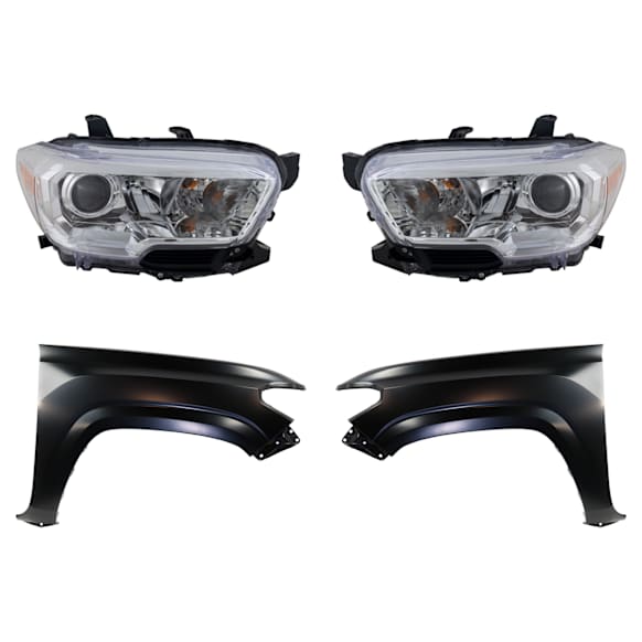 4-Piece Kit Front, Driver and Passenger Side Fender, For Models Without Wheel Opening Moldings, CAPA Certified, Includes (2) Fender and (2) Headlight
