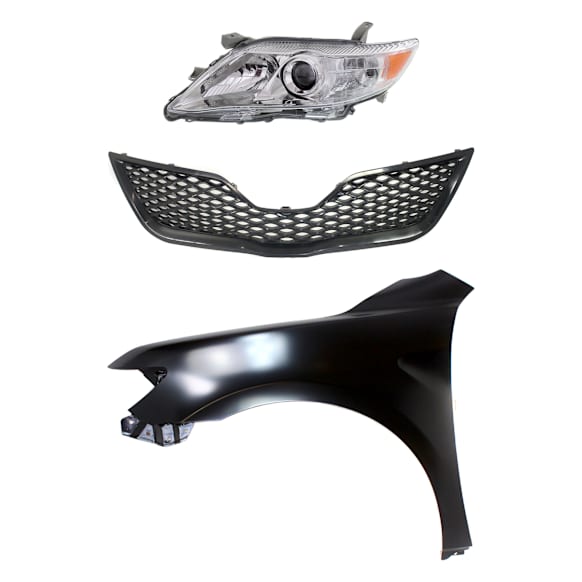 3-Piece Kit Driver Side Halogen Headlight, Without bulb(s), Japan Built Vehicle, Includes (1) Fender, (1) Grille Assembly, and (1) Headlight