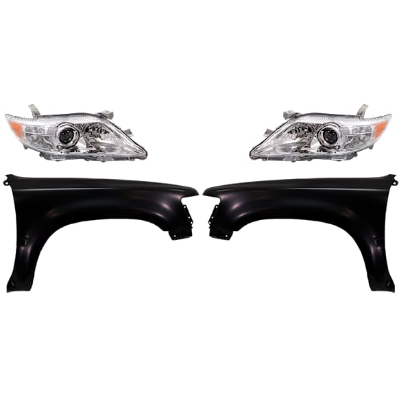4-Piece Kit Driver and Passenger Side Halogen Headlight, Without bulb(s), Japan Built Vehicle, OE Replacement, Includes (2) Fender and (2) Headlight