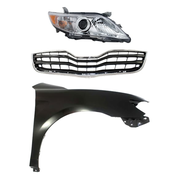 3-Piece Kit Passenger Side Halogen Headlight, USA Built Vehicle, Includes (1) Fender, (1) Grille Assembly, and (1) Headlight