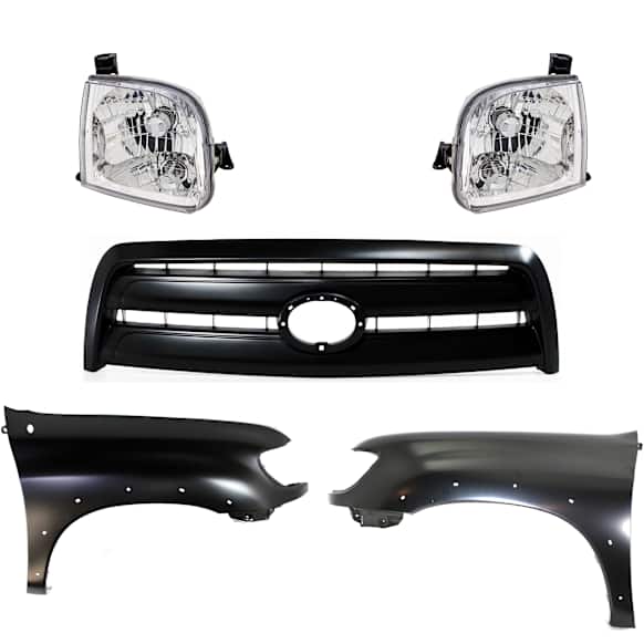 5-Piece Kit, Front, Driver and Passenger Side Fender, For Models With Fender Flares, Includes (2) Fender, (1) Grille, and (2) Headlight