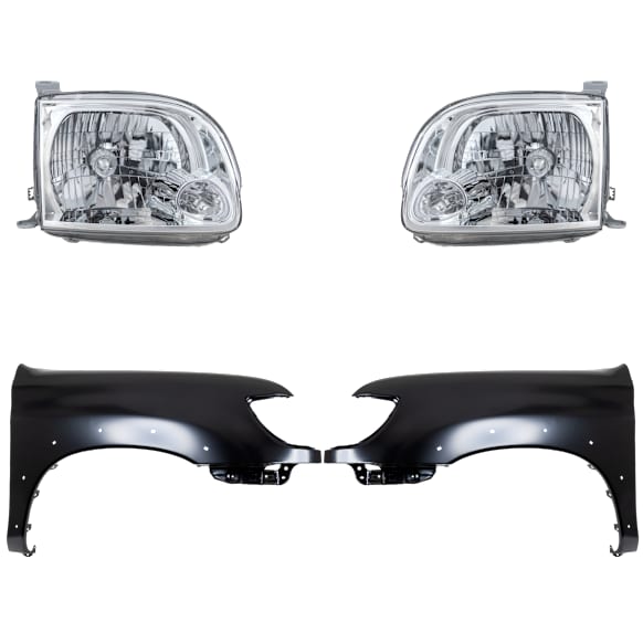 4-Piece Kit Driver and Passenger Side Halogen Headlight, With bulb(s), OE Replacement, Includes (2) Fender and (2) Headlight