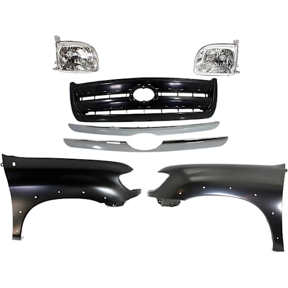 5-Piece Kit Driver and Passenger Side Halogen Headlight, With bulb(s), Extended Cab Pickup (Access Cab), Includes (2) Fender, (1) Grille Assembly, and (2) Headlight