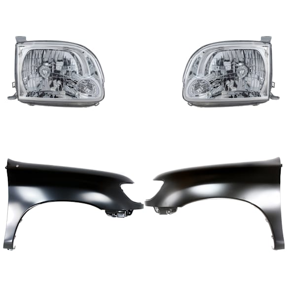 4-Piece Kit Driver and Passenger Side Halogen Headlight, With bulb(s), Extended Cab Pickup (Access Cab), OE Replacement, Includes (2) Fender and (2) Headlight