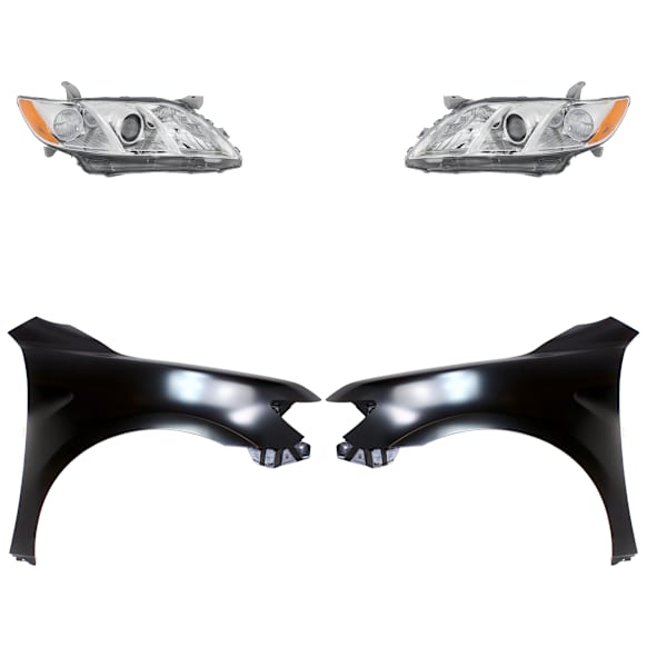 4-Piece Kit Driver and Passenger Side Halogen Headlight, Without bulb(s), OE Replacement, Includes (2) Fender and (2) Headlight