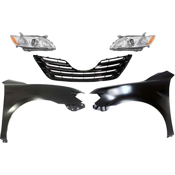 5-Piece Kit Driver and Passenger Side Halogen Headlight, Without bulb(s), Includes (2) Fender, (1) Grille Assembly, and (2) Headlight