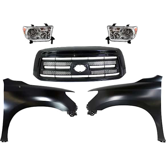 5-Piece Kit, Grille Painted Black, For Models Without Rock Warrior Package, Sport Package and Chrome Bumper, Includes (2) Fender, (1) Grille, and (2) Headlight