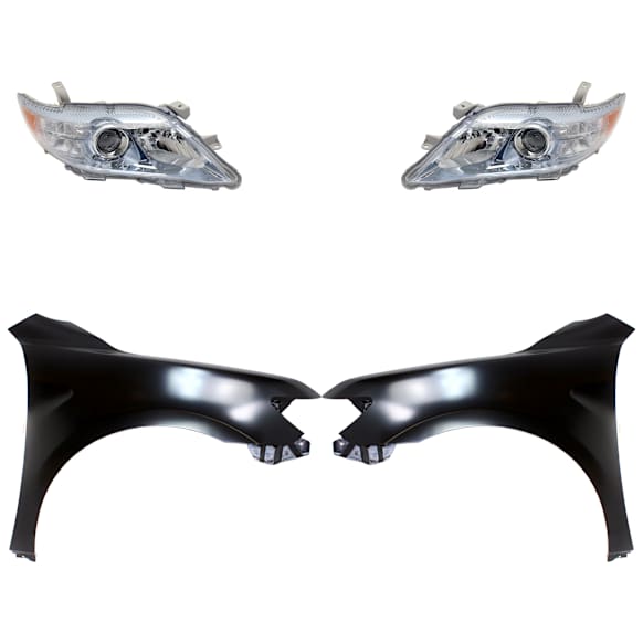 4-Piece Kit Driver and Passenger Side Halogen Headlight, Without bulb(s), Japan Built Vehicle, OE Replacement, Includes (2) Fender and (2) Headlight