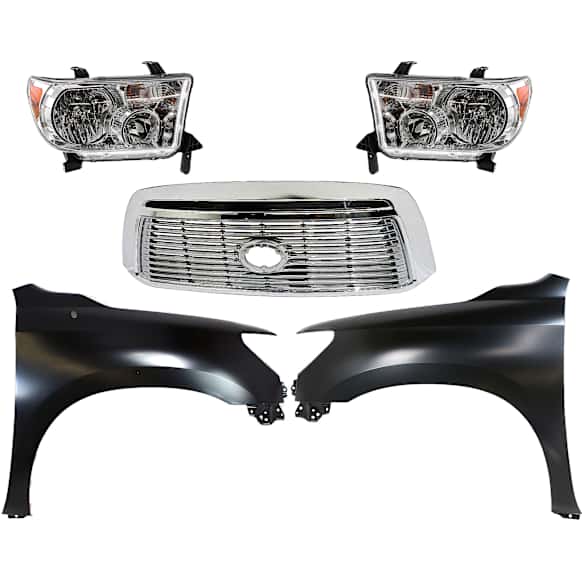 5-Piece Kit, Grille Chrome Shell with Satin Nickel Insert, For Models With Rock Warrior Package and Sport Package, Includes (2) Fender, (1) Grille, and (2) Headlight