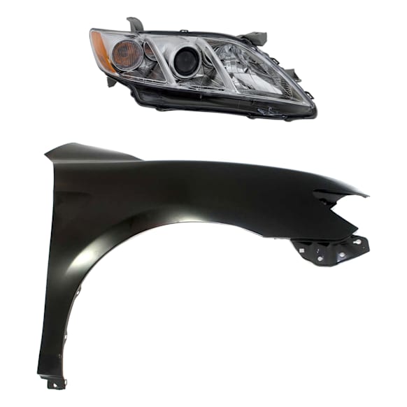 2-Piece Kit Passenger Side Halogen Headlight, With bulb(s), USA Built Vehicle, OE Replacement, Includes (1) Fender and (1) Headlight