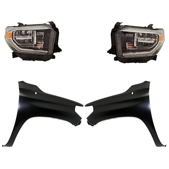 4-Piece Kit Driver and Passenger Side LED Headlight, With bulb(s), OE Replacement, Includes (2) Fender and (2) Headlight