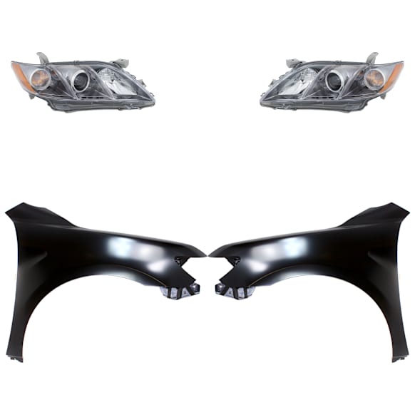 4-Piece Kit Driver and Passenger Side Halogen Headlight, With bulb(s), USA Built Vehicle, OE Replacement, Includes (2) Fender and (2) Headlight