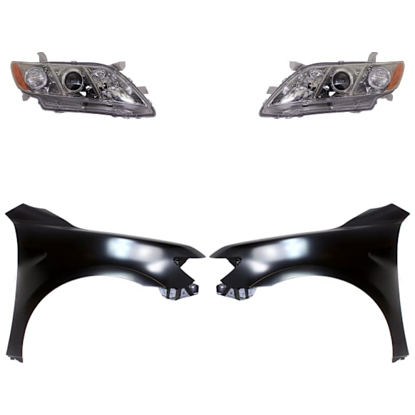 4-Piece Kit Driver and Passenger Side Halogen Headlight, Without bulb(s), OE Replacement, Includes (2) Fender and (2) Headlight