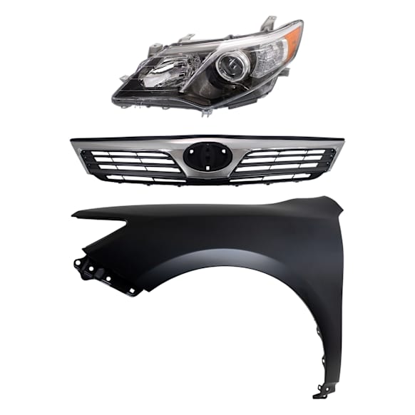 3-Piece Kit Driver Side HID/Xenon Headlight, Without bulb(s), Includes (1) Fender, (1) Grille Assembly, and (1) Headlight