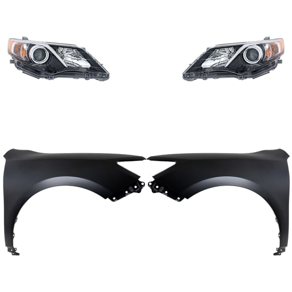 2014 Toyota Camry - 4-Piece Kit Driver and Passenger Side Halogen Headlight, With bulb(s), For Models Without Signal Light Hole, OE Replacement,  Includes (2) Fender and (2) Headlight