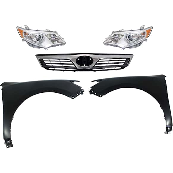 5-Piece Kit Driver and Passenger Side Halogen Headlight, For Models Without Signal Light Hole, Includes (2) Fender, (1) Grille Assembly, and (2) Headlight, CAPA Certified