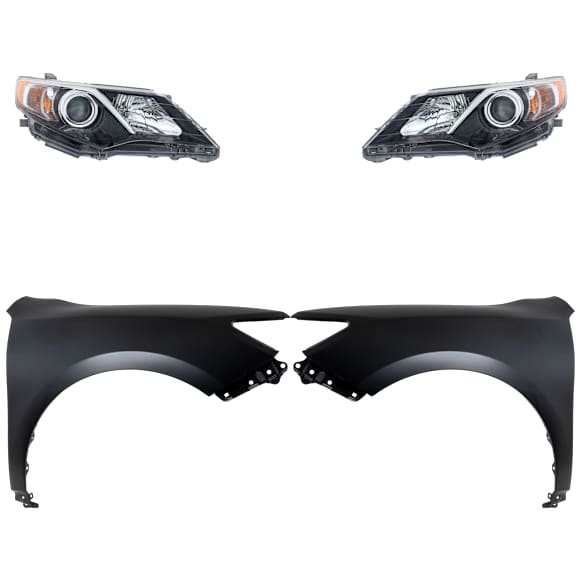 4-Piece Kit Driver and Passenger Side Halogen Headlight, With bulb(s), For Models Without Signal Light Hole, OE Replacement, CAPA Certified, Includes (2) Fender and (2) Headlight
