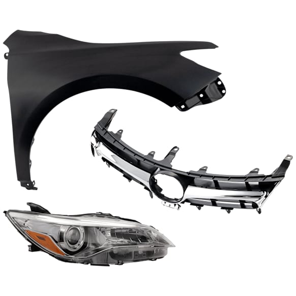 3-Piece Kit Passenger Side Halogen Headlight, For Models Without Pre-Collision System, Includes (1) Fender, (1) Grille Assembly, and (1) Headlight, CAPA Certified