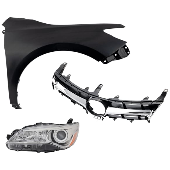 3-Piece Kit Driver Side Halogen Headlight, For Models Without Pre-Collision System, Includes (1) Fender, (1) Grille Assembly, and (1) Headlight, CAPA Certified