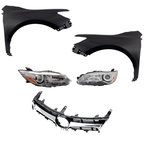 5-Piece Kit Driver and Passenger Side Halogen Headlight, For Models Without Pre-Collision System, Includes (2) Fender, (1) Grille Assembly, and (2) Headlight, CAPA Certified