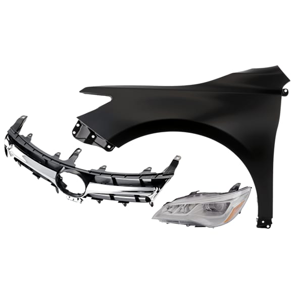 3-Piece Kit Driver Side LED Headlight, For Models Without Pre-Collision System, Includes (1) Fender, (1) Grille Assembly, and (1) Headlight, CAPA Certified