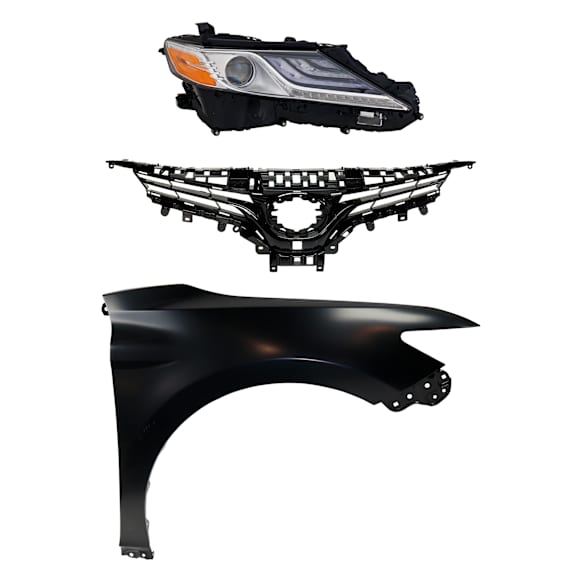 3-Piece Kit Passenger Side LED Headlight, With bulb(s), OE Replacement, Includes (1) Fender, (1) Grille Assembly and (1) Headlight
