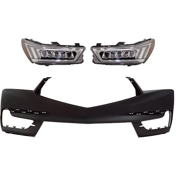 3-Piece Kit Driver and Passenger Side Headlight, Includes (2) Headlight and (1) Bumper Cover
