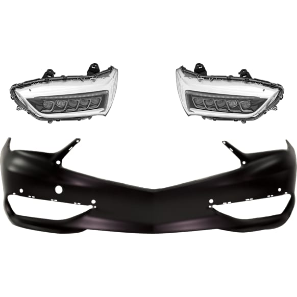 2018 Acura TLX - 3-Piece Kit Driver and Passenger Side LED Headlight, With bulb(s), For Models Without Logo, Clear Lens, Sedan, Includes (2) Headlight and (1) Bumper Cover