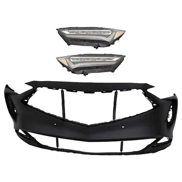 3-Piece Kit Front Primed Bumper Cover Includes (2) Headlight and (1) Bumper Cover