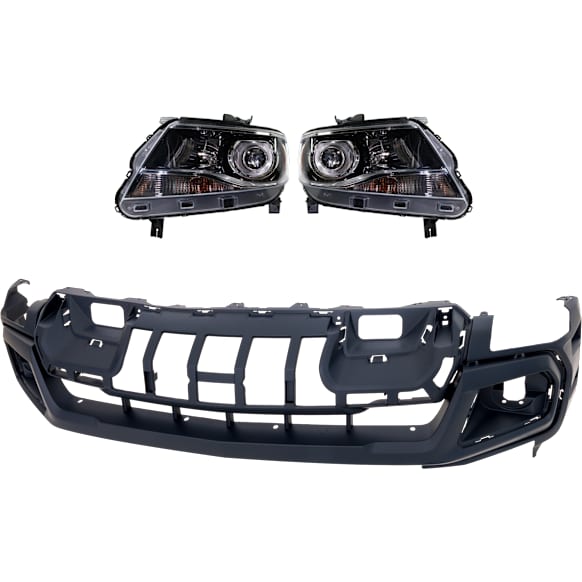 3-Piece Kit Front Primed Bumper Cover CAPA Certified, includes (2) Headlight and (1) Bumper Cover